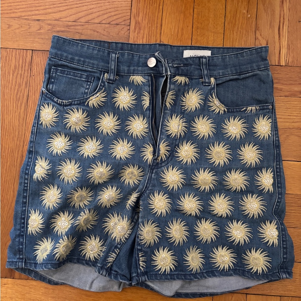 Embroidered Denim Shorts